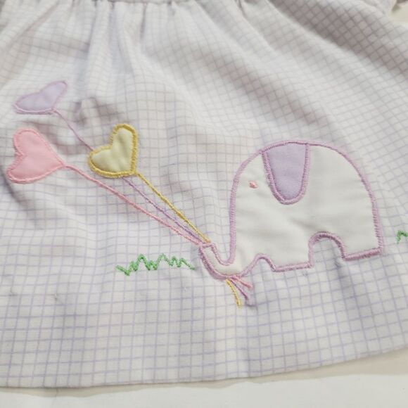 Vintage 90s Pastel Purple Checked Baby Girl Dress Elephant Hearts Balloons - Picture 2 of 10